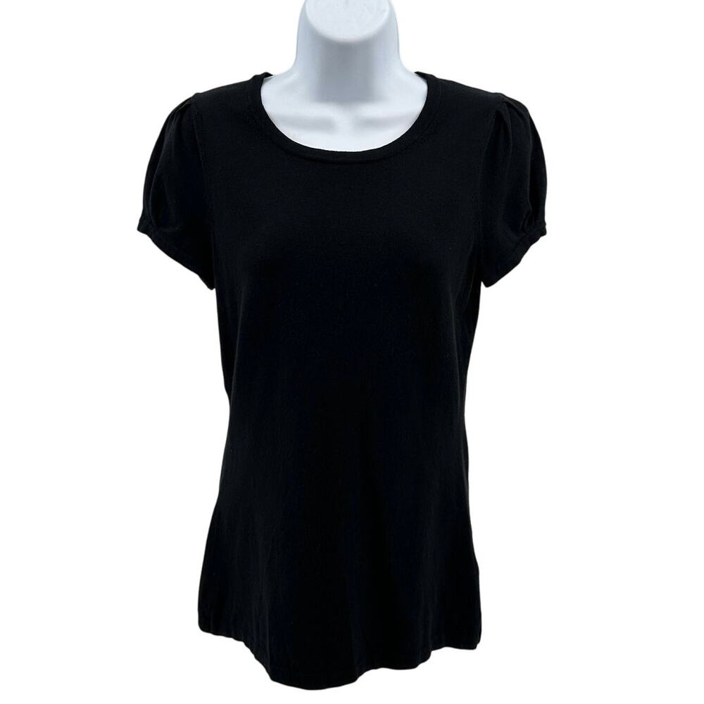 Banana Republic Shirt SZ S Black Pullover Round Neck Fitted Short Sleeve Stretch